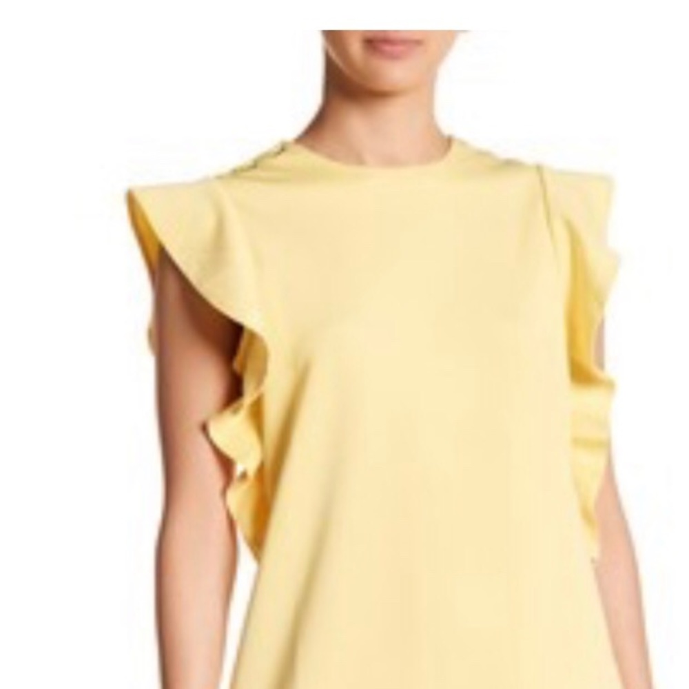 ABS Collection Yellow Ruffle LaceUp Shoulder Dress - Picture 9 of 10